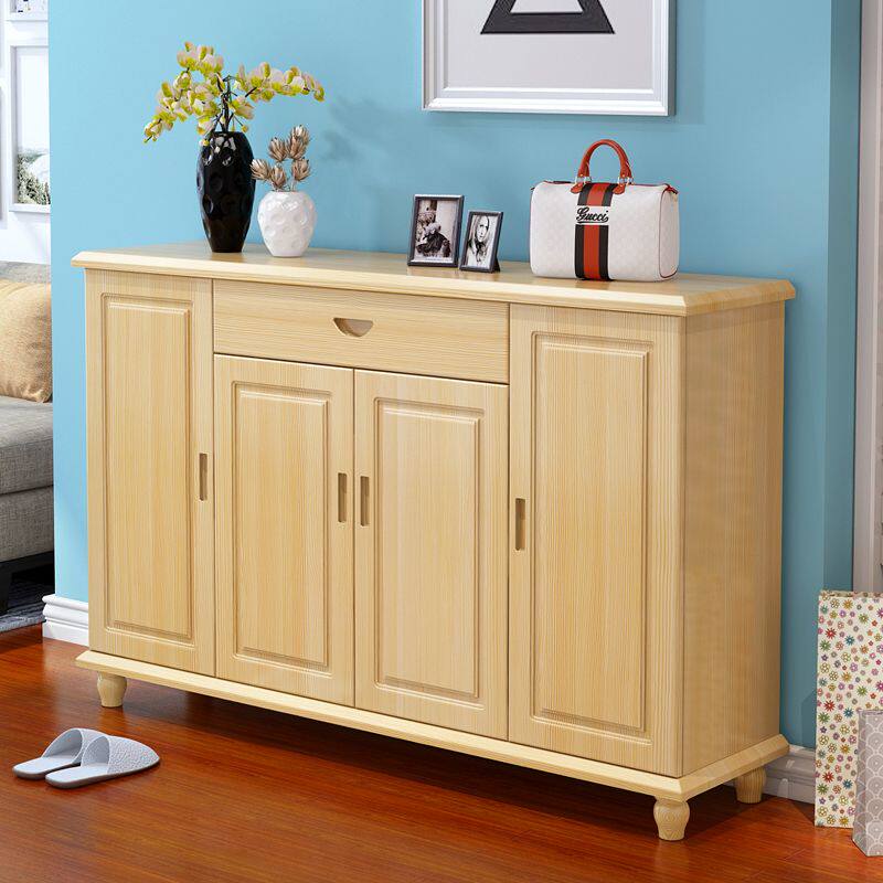 包邮全实松木鞋柜客厅现代简约小户型多层大容量对开门储物收纳柜