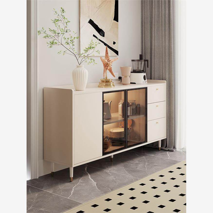 奶油风餐边柜客厅收纳柜边柜靠墙水吧台矮柜储物柜咖啡机摆放台