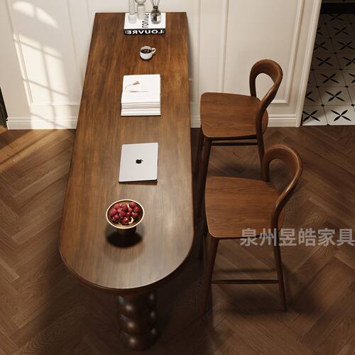 客厅实木吧台桌家用轻奢高级感高脚桌原木隔断靠墙6球桌腿长条桌