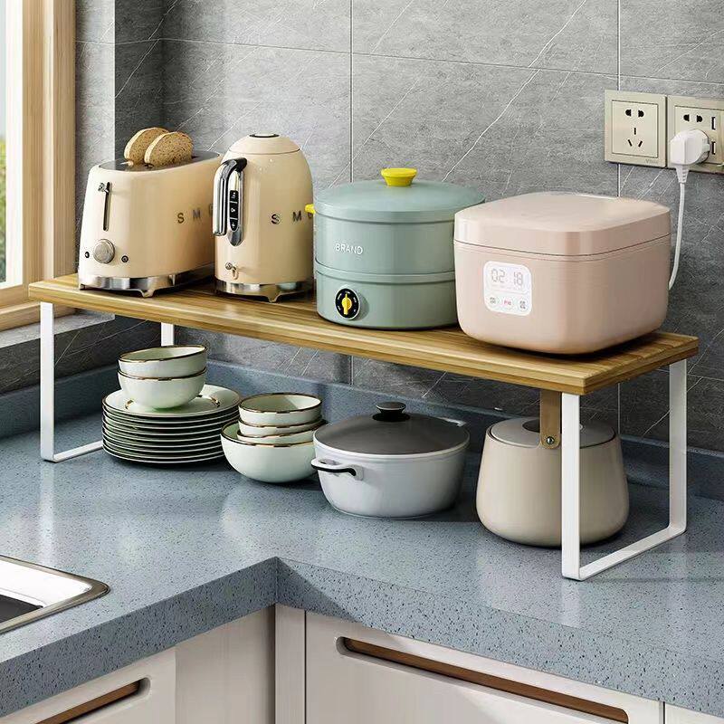 新款厨房桌面单层置物架台面收纳隔板架橱柜内调味料微波炉架多层