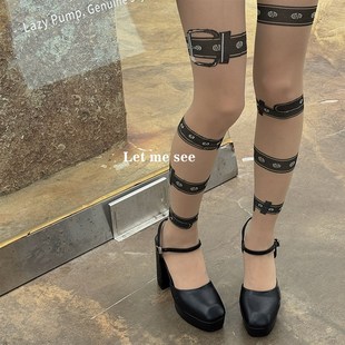 黑色腿环长筒丝袜性感黑丝纯欲连裤 袜绑带大腿腿带