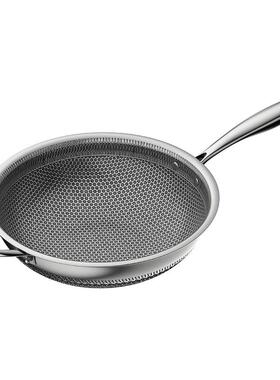 德国316不锈钢蜂窝不粘炒菜锅无涂层家用炒锅电磁炉燃气灶通用