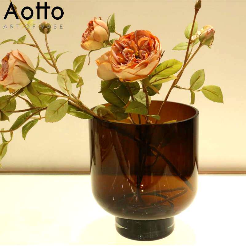 欧格丽琥珀色大号玻璃花瓶家居软装桌面装饰品摆件仿真花卉插花瓶