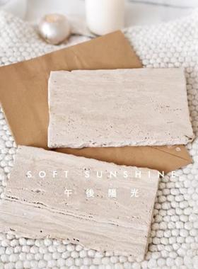 侘寂风格黄洞石长方形果盘大理石托托盘桌面收纳盘浴室置物盘化妆