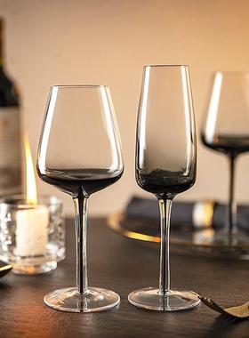 出口黑色杆水晶玻璃红酒杯香槟杯子家用渐变个性透明葡萄酒高脚杯