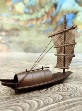 禅意枯山水摆件古代乌篷船小帆船小舟竹筏桌面微景观沙盘装饰