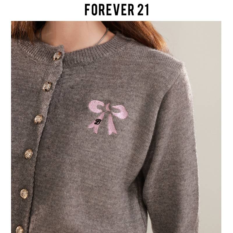 FoeveGK-A03-1r 21蝴衣蝶结美长甜袖针织上女灰色独特毛衣别致r开