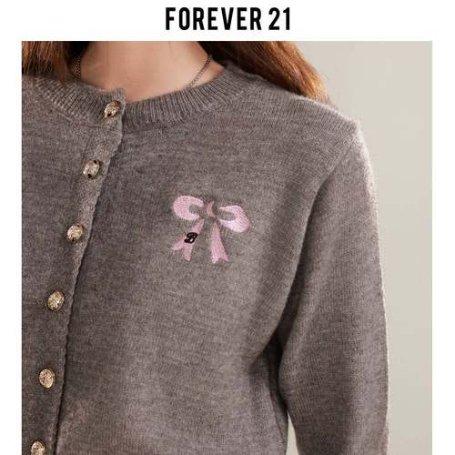 FoeveGK-A03-1r 21蝴衣蝶结美长甜袖针织上女灰色独特毛衣别致r开