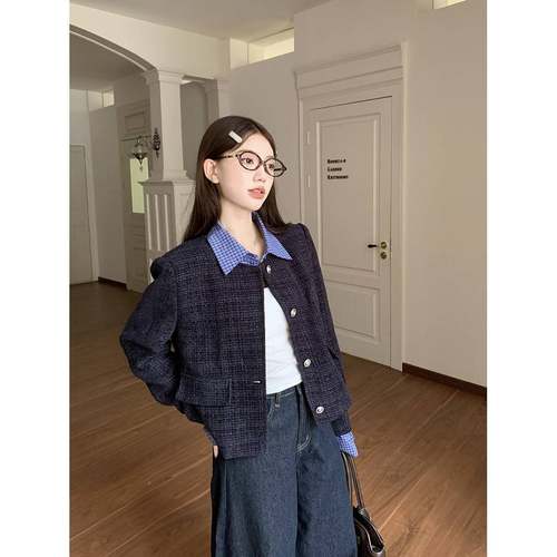 大码胖mm小上香风短外套女显2025秋装女百款搭瘦拼接设计感SR-GY