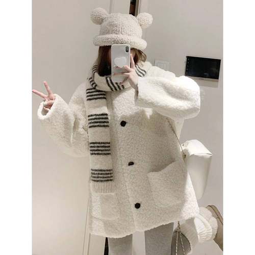 色深秋初冬香风羊羔绒加厚白毛毛外套0女秋冬2季25新款爆CAW46957