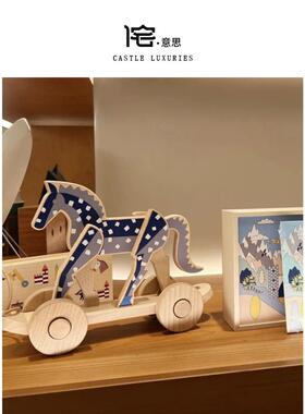 侘意思 Herm@s Deco绝版藏品小马木马装饰品轻奢豪宅样板间摆件