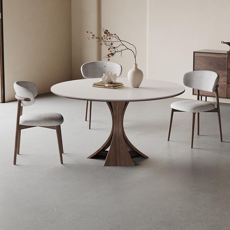 纯白岩板餐桌圆形家用小户型设计师2025新款窈窕意式实木岩板圆桌