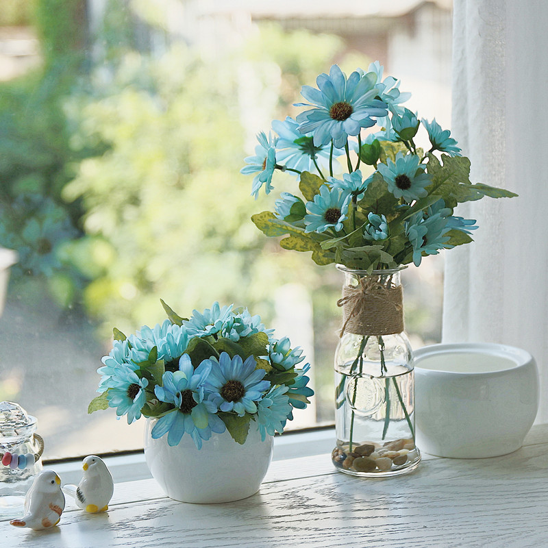 和家田园清新红掌仿真花卉陶瓷盆栽玻璃瓶插花艺2件套幼儿园摆件