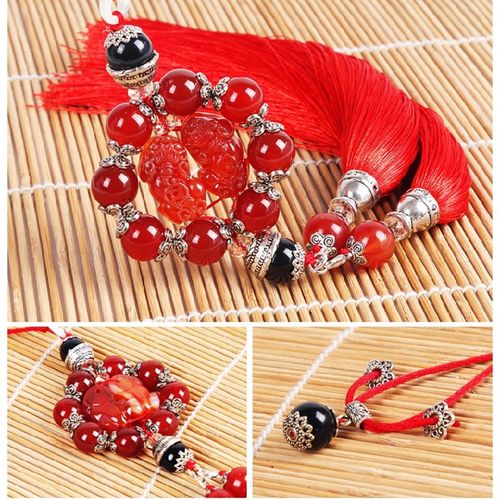 汽车挂件玛瑙双貔貅平安扣高档车内后视镜男女挂饰品保平安吊坠红