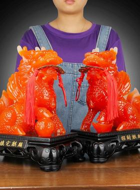 玉麒麟摆件大号一对招财麒麟风水乔迁求子家居装饰品开业乔迁礼品