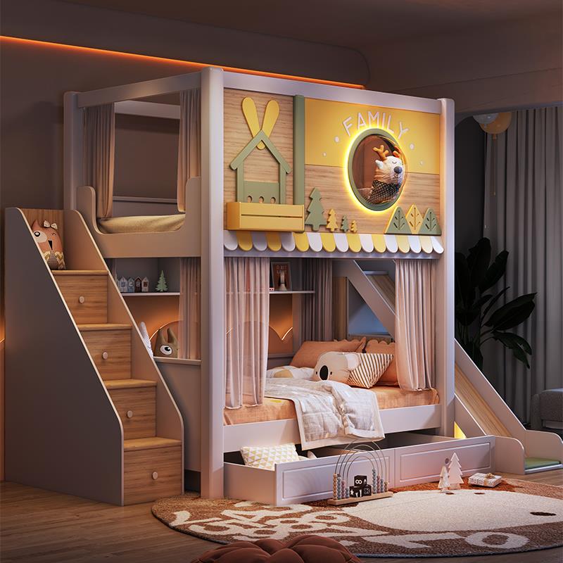 高护栏上下铺双层床互不干扰姐弟床太空舱上下床儿童房树屋高低床