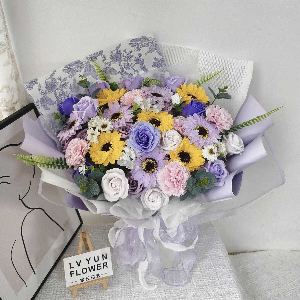 33朵玫瑰花束紫色系清新玫瑰香皂提车花束百搭礼品送女友生日礼物