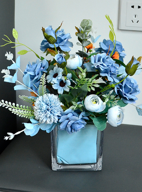 新款清新简约仿真花民宿酒店玻璃摆件客厅餐桌花KTV酒吧场景布置