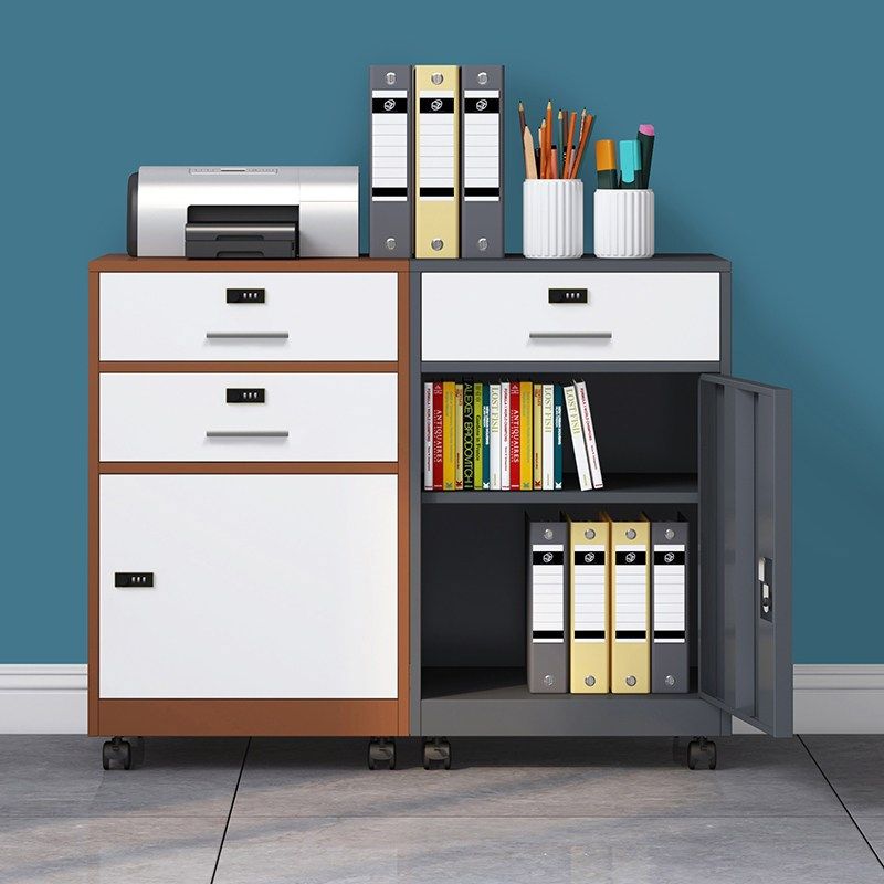 矮柜带锁办公室保险柜桌下抽屉收纳柜文件柜移动储物柜钢制密码柜