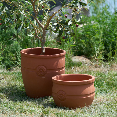 大号红陶浮雕花盆大口径花园园艺景观种树盆栽绿植特大号无釉透气