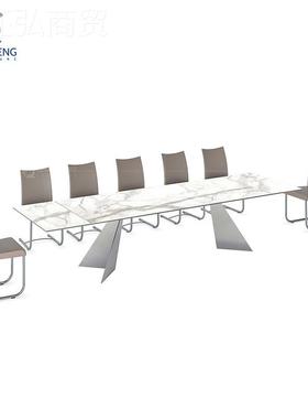 2862-F现代华可伸缩岩板T餐桌家用豪饭桌6-8Retracta人ble Dining