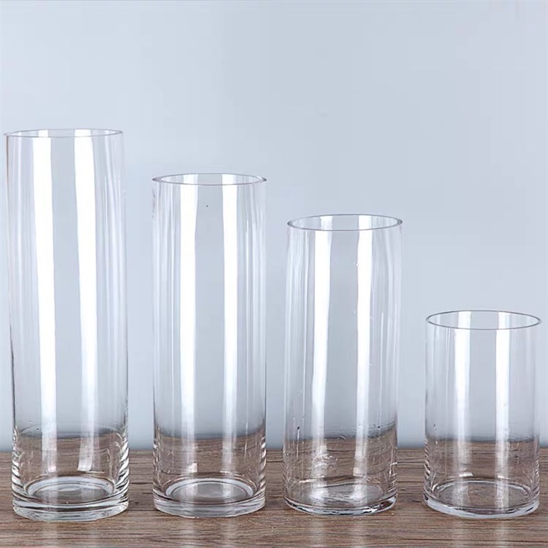 大号落地直筒水培富贵竹玻璃花瓶鱼缸婚庆路引插花圆柱形圆筒