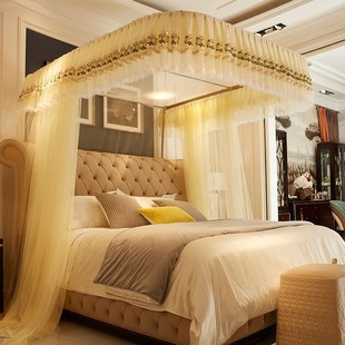 蚊帐公主风家用床上用品u型支架导轨1G8m米2m床三开门轨道不锈钢