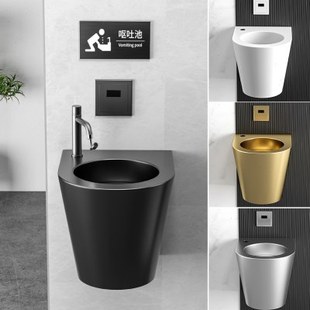 酒吧KTV卫生间挂墙式英雄呕吐池醉酒后漱口盆304不锈钢感应呕吐盆