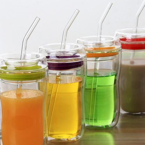 双层办公玻璃水杯女带刻度吸管月子产妇牛奶儿童孕妇隔热保温杯