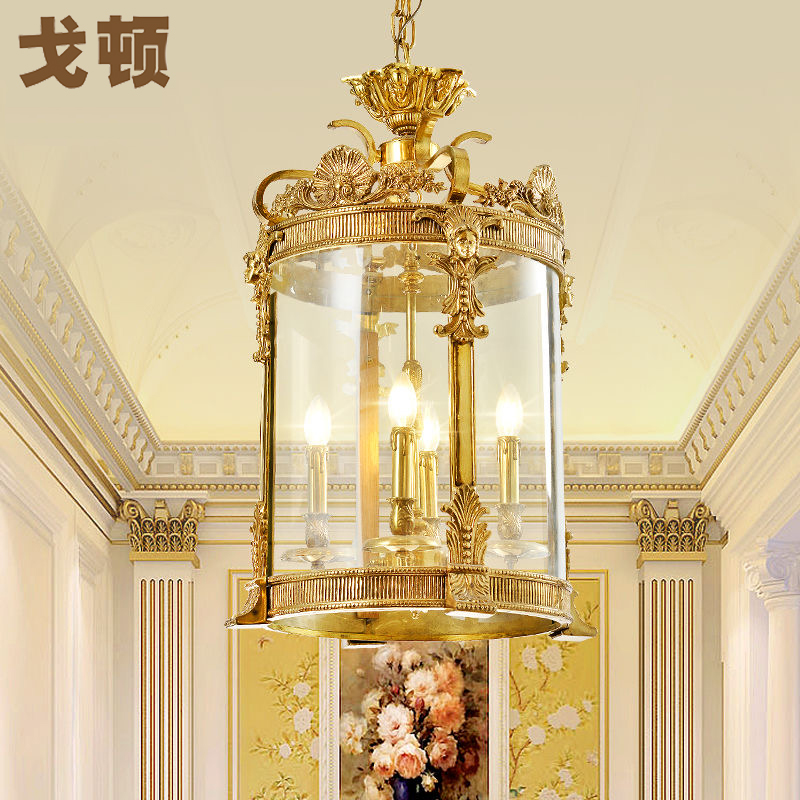 法式吊灯欧式餐厅全铜p玄关阳台走廊门厅乡村复古奢华大气玻璃客