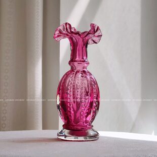 蔓越莓红色金红料复古罗马柱瓜珠手工玻璃花瓶水养插花器家居摆件