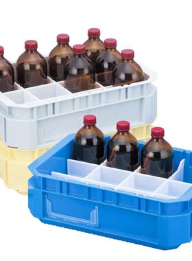 ASONE试剂瓶托盘 玻璃瓶收纳盒塑料托盘带PP隔板整理盒进口亚速旺