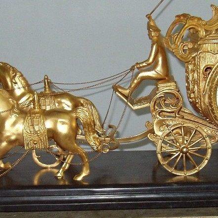 仿古钟 欧式座钟纯铜座钟 摆设软装饰品纯铜 镀金马拉车理石座钟