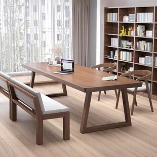 客厅全实木大书桌现代简约工作台家用大板阅读桌学习桌长条办公桌