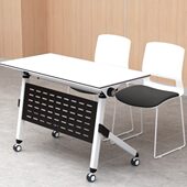 折叠培训桌组合拼接长条椭圆形会议桌教培机构学生课桌滑轮可固定