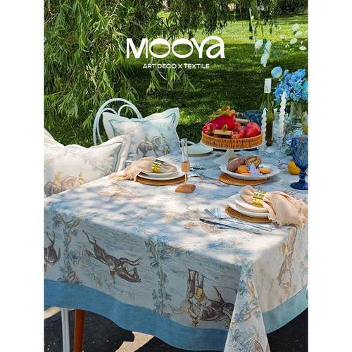 Mooya温莎邮轮法国覆古蓝色桌布桌垫织物可访问的豪华覆盖布高端
