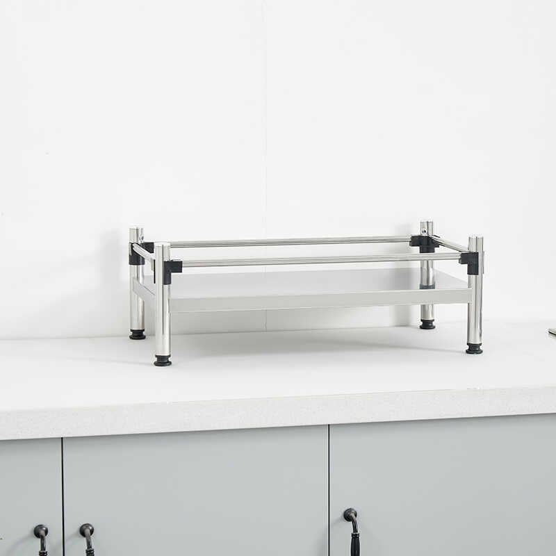 不锈钢一层单层带围栏置物架加厚垫高G收纳架子厨房台面有栏杆支