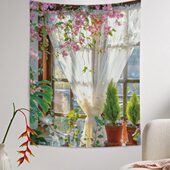 窗风景空间延伸感墙面装 饰遮丑挂布背景布卧室房间布置背景墙布