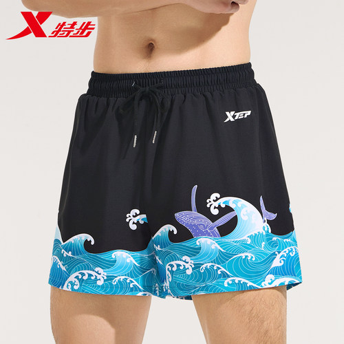 特步泳裤男款成人双层防尴尬泳装