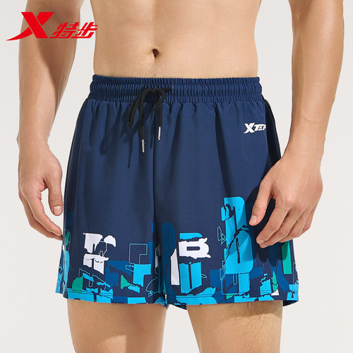 特步男士成人双层防尴尬速干泳裤