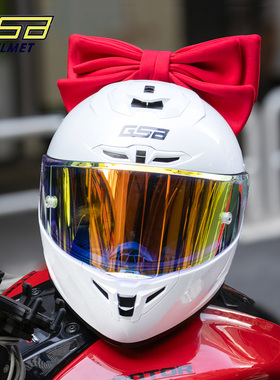 gsb361头盔摩托车红蝴蝶结女生机车骑行复古个性可爱巡航白色全盔