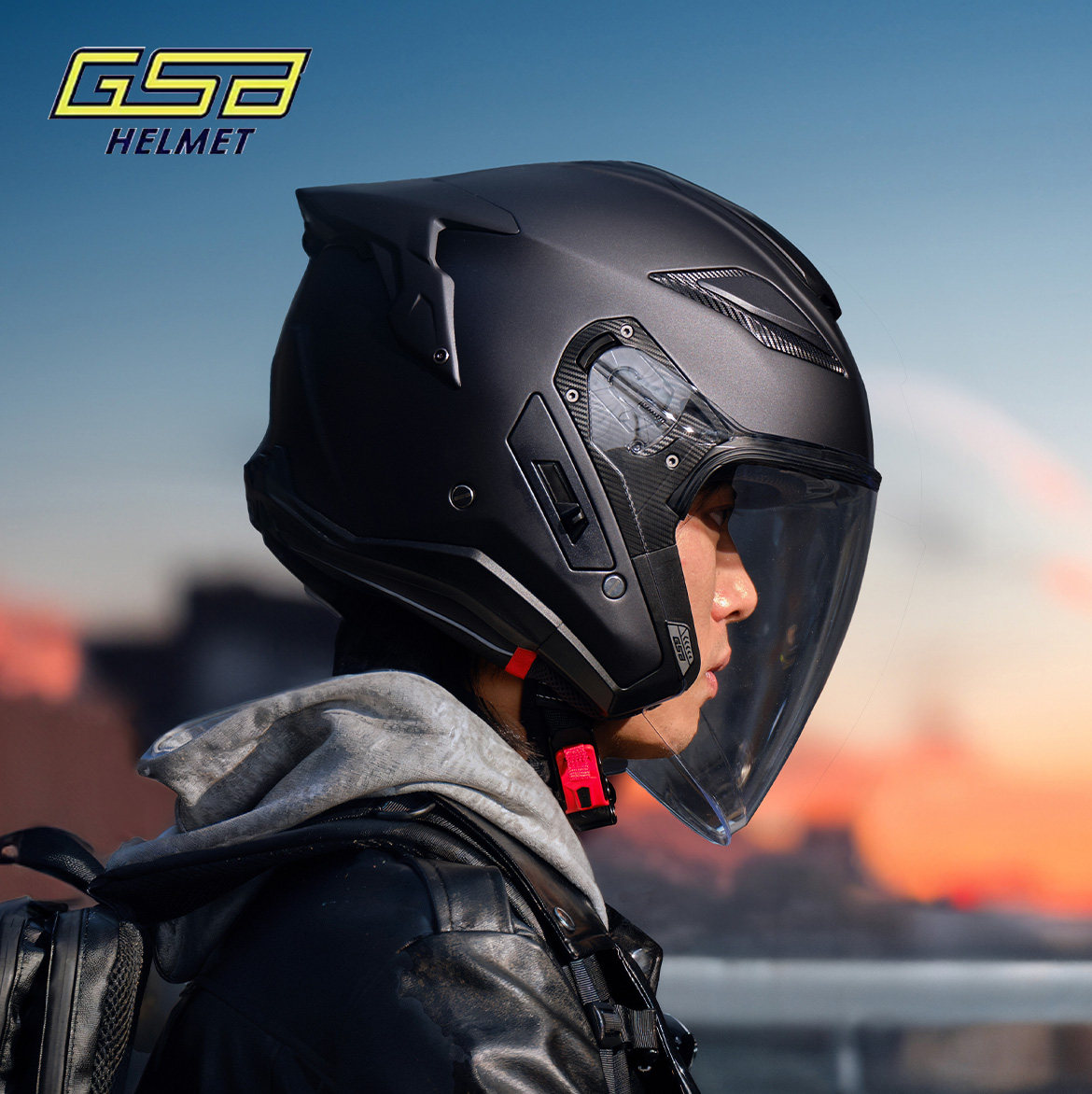 GSB S278摩托车头盔四分之三盔复合材料双镜片半覆式机车摩旅半盔