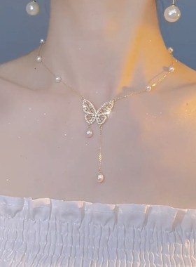 高级感百b搭珍珠项链女蝴蝶满天星新款生日礼物轻奢小众高级感饰