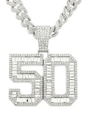 欧美嘻哈霸气满钻数字50吊坠项链男士潮人街舞炫酷古巴Z链颈链挂