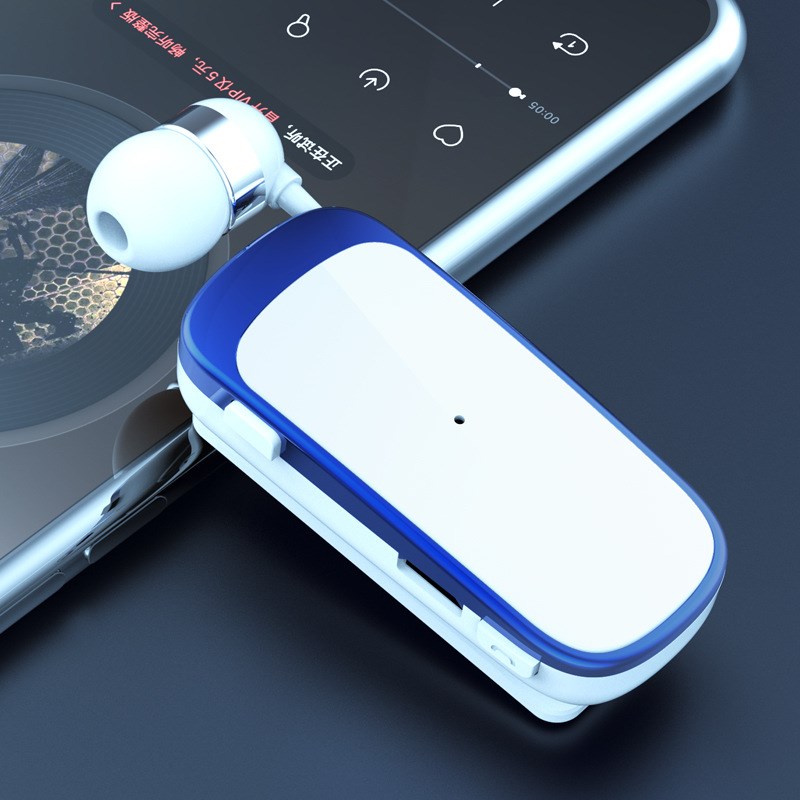 跨境领夹式拉线蓝牙耳机K5w2伸缩式商务单耳带来电震动语音报号