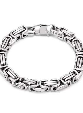 欧美钛钢个性甜酷风四方链时尚大C气多层不锈钢金属潮男手链配饰