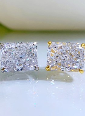 珠宝 2023新款S925银镶嵌4克拉K长方形白钻时尚百搭气质女款