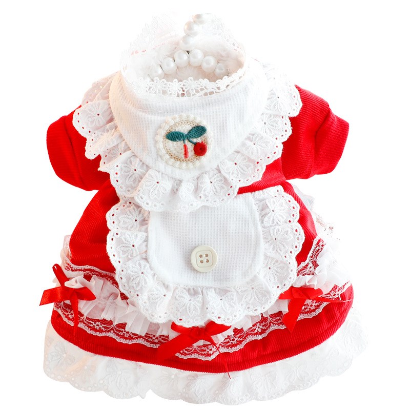 狗狗衣服秋冬装厚款猫咪公主萝莉新年红裙可爱L小型犬泰迪宠物483