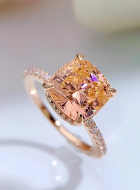 珠宝 2023新款S92v5银轻奢气质高碳钻9*9mm肥方时尚百搭戒指