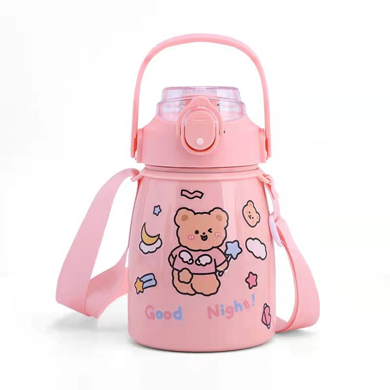 保温水杯31g6一键开盖公仔大肚杯户外不锈钢儿童保温杯大容量杯